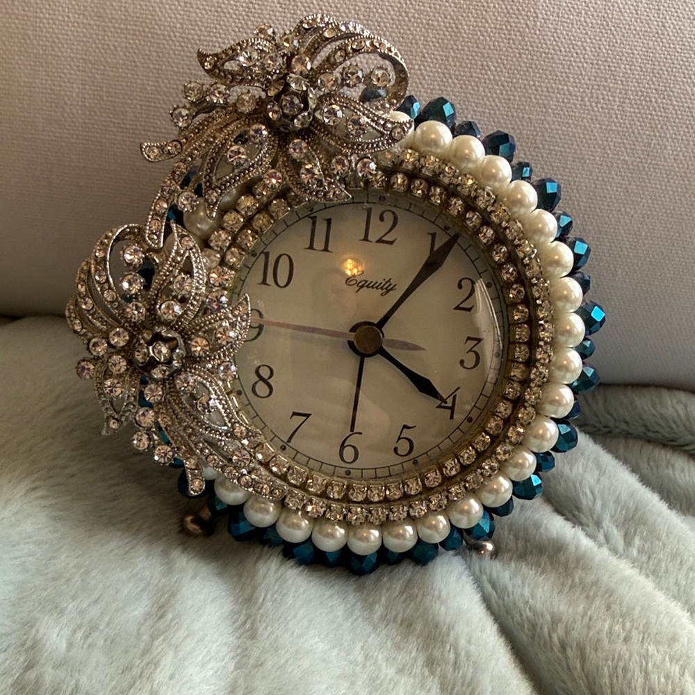 Silver and Blue Decorative Clock